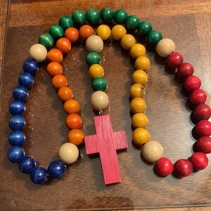 Colorful Wooden Beaded Beads Necklace Red Wood Cross Rosary Prayer Bead Rosaries